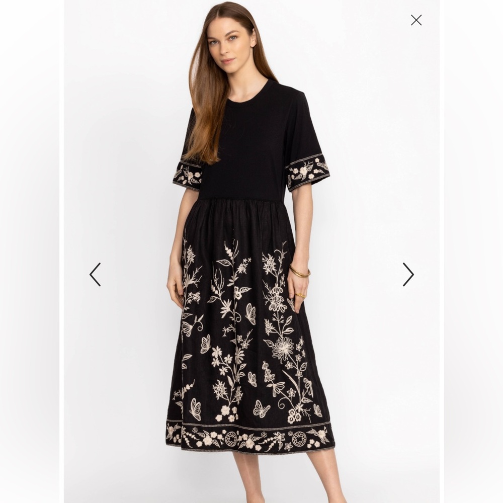 Johnny Was Domingo Linen Knit Mix Dress in Black